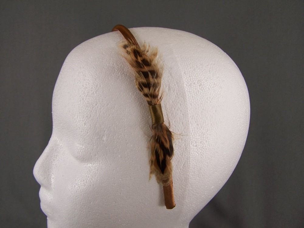 Copper Dark Brown feather headband satin thin skinny narrow 3/8″ wide hair band