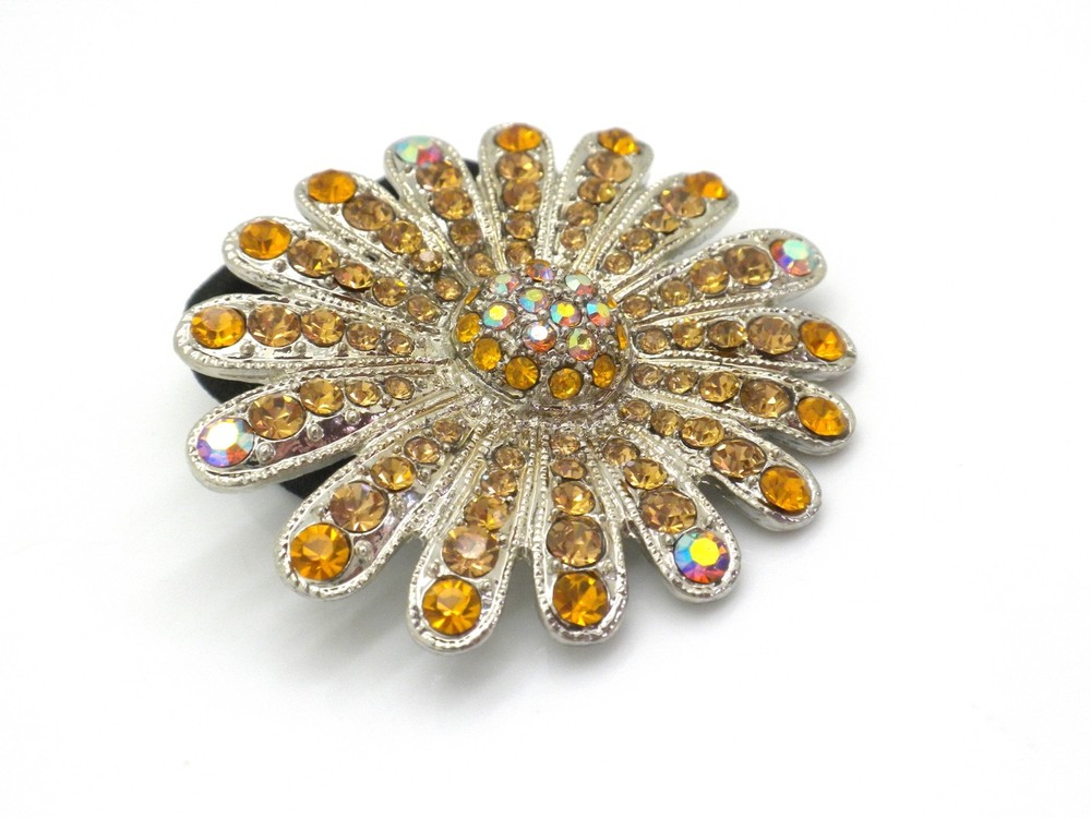 Crystal Daisy Hair Tie Wrap Boutique Pony Barrette Any Hair Type 2.5″ Floral
