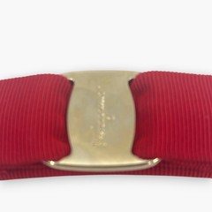 Salvatore Ferragamo Vintage Vara Bow Hair Barrette Clip Red Gold-tone