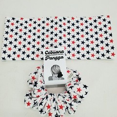 Handmade Women’s Scrunchies Large White Cotton Snuggle Flannel Stars Print New