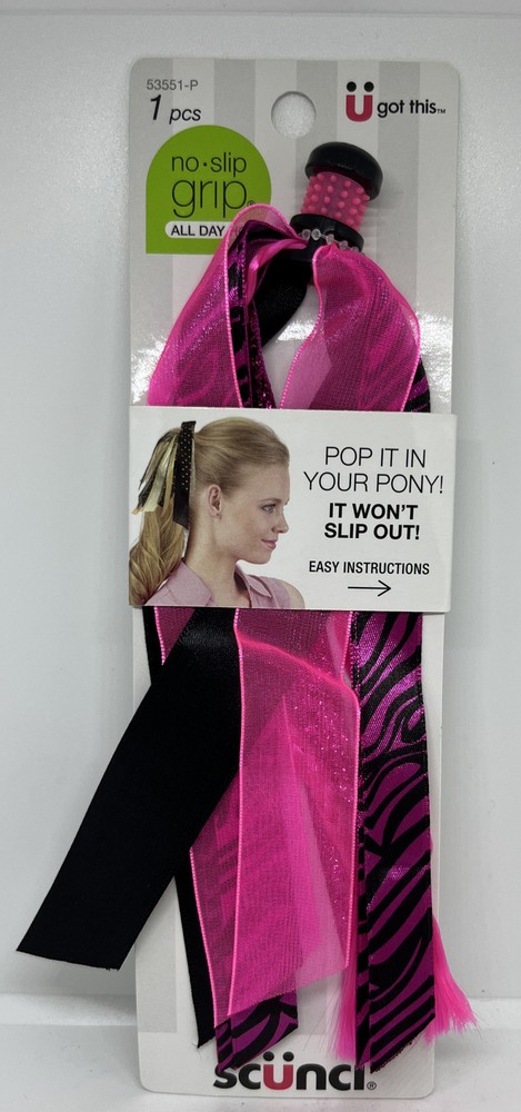 Scunci No Slip Grip All Day Hold – Pop It In Your Pony Pink Black Multi Color