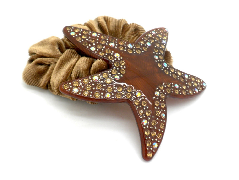 Crystal Starfish Hair Tie Wrap Boutique Pony Barrette Any Hair Type 2.5″ Star