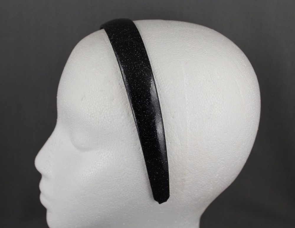 Black glitter faux leather sparkly 1″ wide headband hair band accessory