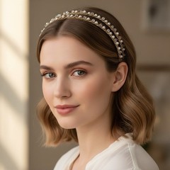 nOir Gold Beaded Pearl Crystal Headbands Set of 3 Women’s Hair Accessories