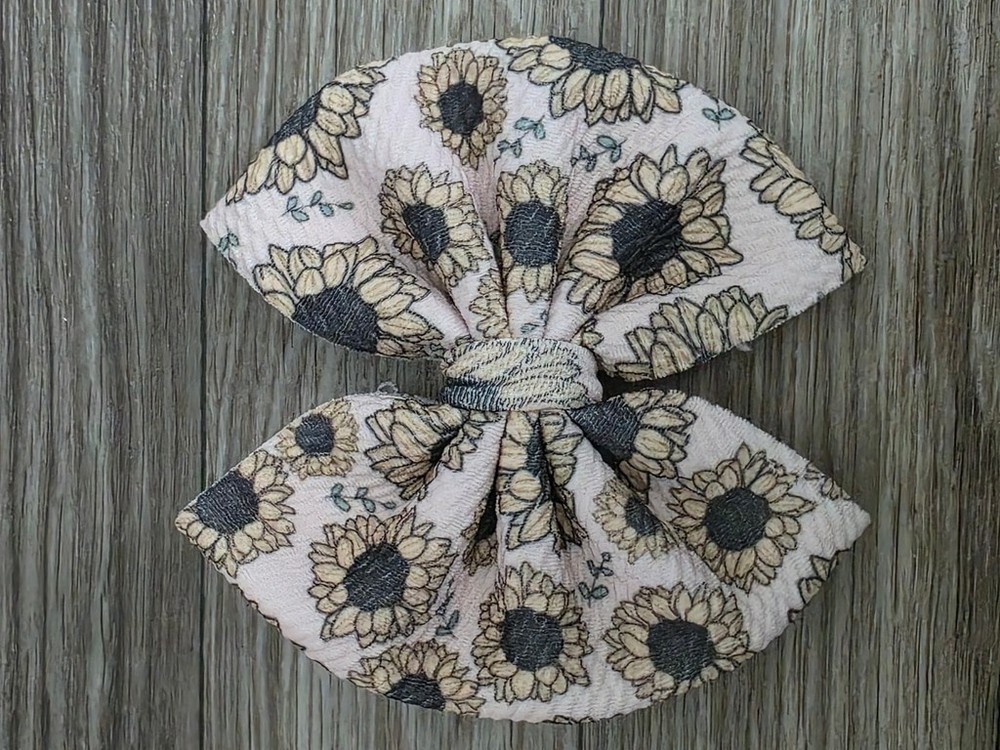 Sunflower Hair Bow Beige Black on Clip