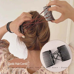 2Pcs Black Adjustable Magic Hair Clip Combs,Stretchy Double Comb Hair Clip,No Cr