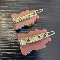 Vintage Teddy Bear Hair Barrettes Painted Resin Clips Retro Novelty Pair EUC