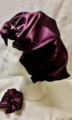100% Mulberry Silk Hair Bonnet in Burgandy + Free Hair Scrunchie