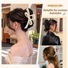 3PCS Bow Hair Clips for Women, Cute Claw Clip, Non-Slip Black White Pink