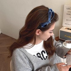 Blue Denim Headbands for Women,Skinny Bowknot Thin Headbands,Bowknot Hair Hoo…