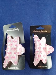 Pair Vtg 1990’s Y2K All Over HEART Print Pink Plastic 3″ Hair Clips *5-B2