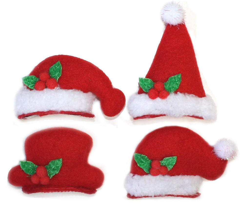 4 pc Christmas Santa Claus Hat Flashing Light Up Hair Pins Holiday Costume Clips