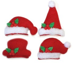 4 pc Christmas Santa Claus Hat Flashing Light Up Hair Pins Holiday Costume Clips