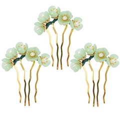Jade Retro Hairpin Tassel Flower Hair Decoration for 1 Count (Pack of 3) Green
