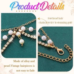Boho Pearl Head Chain Jewelry Gold Headpiece Rhinestone Layered Headband Hair…