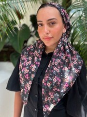 Scarf Bar Classic Pretied Black Liberty Floral Head Scarf with Velvet Grip