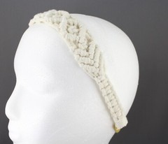 Cream cotton macrame soft fabric stretch headband knotted comfortable 1.25″ wide