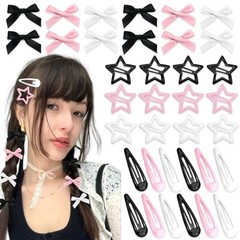36Pcs Valentine’s Day Pink Bow Hair Clips Y2K Star Hair Black,White,Pink