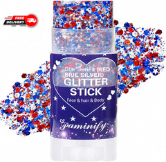 Red White Blue Hair Glitter Stick,4Th of July Patriotic America Flag Star Face B