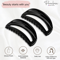 Parcelona French Thin Arch Cutout Medium 3″ Hair Claw Clips for Women Set of 2