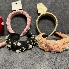 knotted Jeweled Headband Lot Of 14 Pearl Rhinestone Embellishment Velvet Fashion