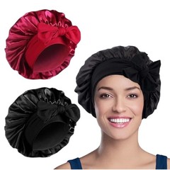 WUBAYI 2PCS Satin Sleep Cap, Silk Bonnet Hair Wrap for Large, Black, Red