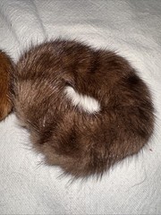 2 Natural 100% Real Sable Mink Fur Ponytail Holder Stretchy Scrunchie Hair Tie