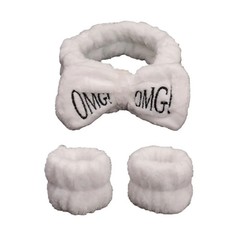 3pcs/set Cute Soft Coral Fleece Wrist Washband Bow Headband For Women Girl Wash