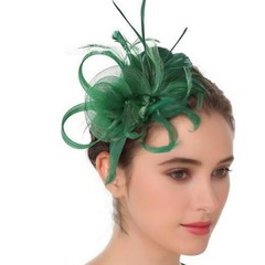 Women Elegant Floral Headband with Mesh Base and Feather Embellishment