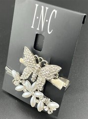 I.N.C 2-Piece Crystal Rhinestone Butterfly & Faux Pearl Flower Hair Clips NWT
