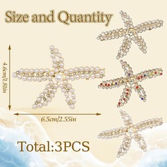 VENOFEN Starfish Rhinestone Hair Clips – 3PCS 1 Count (Pack of 3), Gold