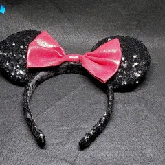 Minnie Mouse Black Sequin Mouse Ears Headband w/ Pink Bow, Glitter Solid