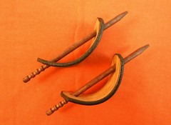 2 Leather Hair Barrettes w Sticks, Ponytail, Cowboy Hat, Handcrafted #304