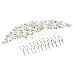 Silver Tone Metal Clear Rhinestone Crystal Flower Hair Comb HA93467-SCL