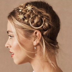 Moon Star Hair Clips Gold Stars Hair pins Crystal Celestial Hair for and Girl…