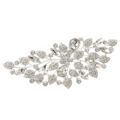 Silver Tone Metal Clear Rhinestone Crystal Flower Hair Comb HA93467-SCL