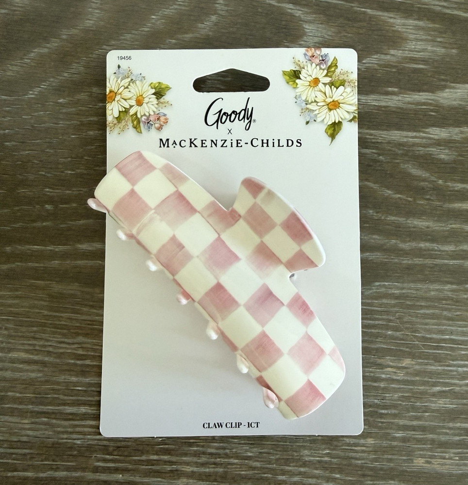 Goody x MacKenzie-Childs Pink & White Check Plastic Hair Claw Clip