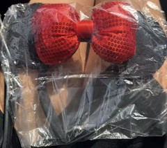 Headband Black Fabric w/ Red Sequin Bow Solid Bow Shape for Women Teens Unisex