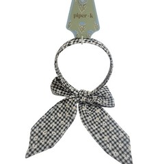 Piper K Gingham Check Daisy Bow Headband Floral Ribbon Tail Cottagecore Peasant