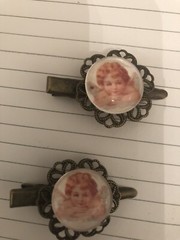 (2) Victorian Pink Angel Vintage Bronze Filigree Flower Hair Clips Anywhere Clip