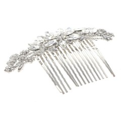 Silver Tone Metal Hair Comb With Clear Rhinestone HA2431-SCL