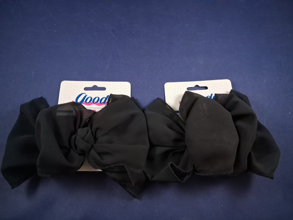 *2* Vtg 1990’s GOODY Black Hair Bow Spring Back Hair Barrettes 6″ Pair *17FB-B