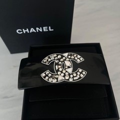 Rare CHANEL Coco Mark Barrette Stone Hair Accessory Black Unused From Japan