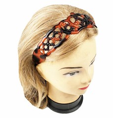 2 PCS French Style Crown Tortoise Headband Flexible with Elastic Band