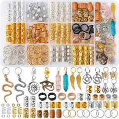 200Pcs Hair Beads Jewelry, Dreadlocks Gem Crystal Charms, Metal Coils Rings, Gol