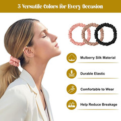 6Pcs Silk Hair Ties Small 22 Momme 100% Pure Mulberry Silk Scrunchies for Women