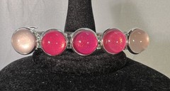 Pink Glass Cabochon Iridescent Glow Silver Tone Metal Hair Barrette Clip