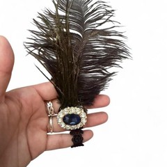 1920’s Black feather headband with beaded detail and blue gemstone