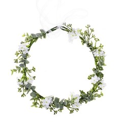 Vividsun Bridal Green Leaf Crown Bohemian 1 Count (Pack of 1), white flower