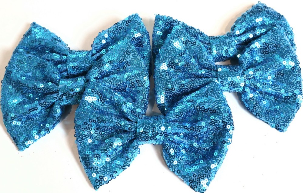 Set of 12 Large 5 inches Turquoise Sequin Bows,DIY Wholesale Bows / NO CLIP